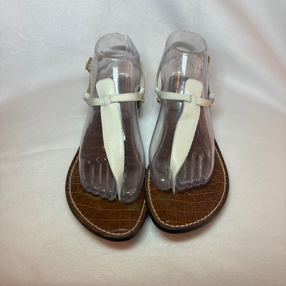 Sam Edelman Gigi White Leather Croc Embossed Thong Flat Sandals Size 11 M